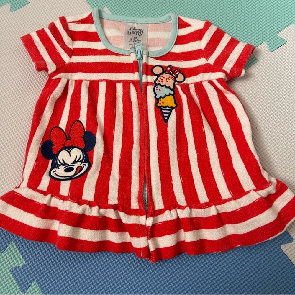 Disney Baby Red and White Striped Dress size 3-6M
